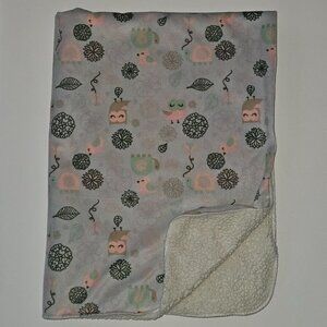 Chick Pea Gray Owl Bird Turtle Leaves Baby Blanket Fleece Sherpa Pink Green